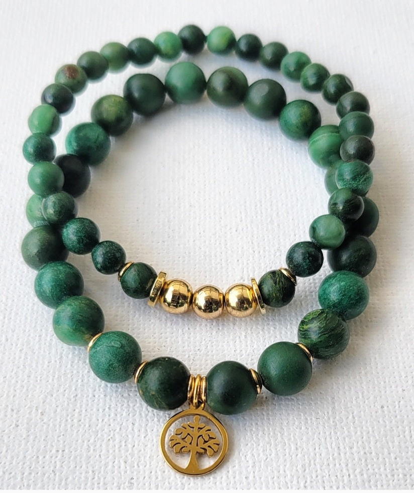 African Jade Tree of Life Bracelet  Set